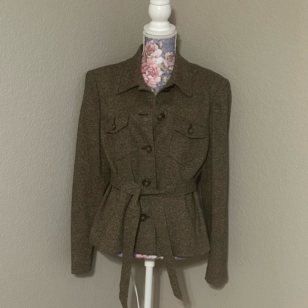 Jones New York Brown Tailored Blazer with Belted Waist